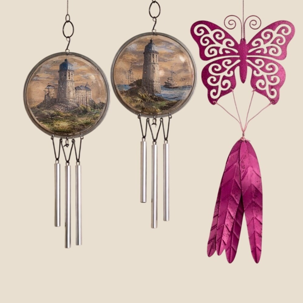 New Victoria's Garden Windchime Lot Lighthouse Nautical Butterfly *Flaws